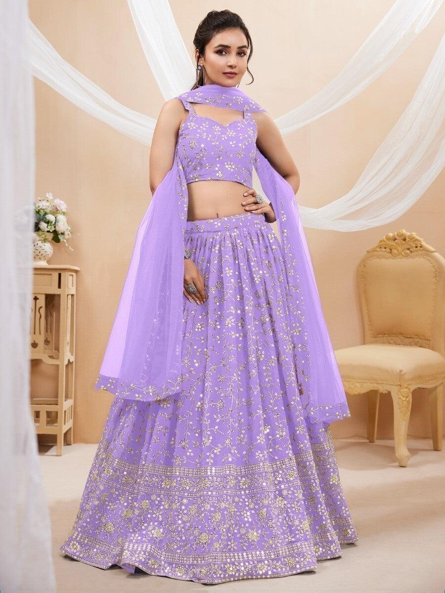 Lavish Lavender Lehenga Choli for Engagements | Georgette with Sequins & Zari Embroidery