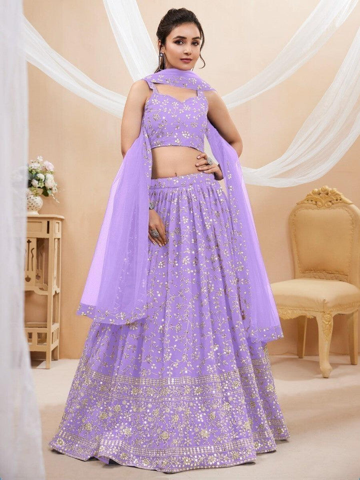 Lavish Lavender Lehenga Choli for Engagements | Georgette with Sequins & Zari Embroidery