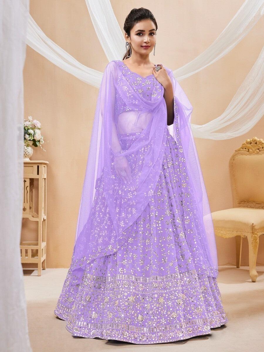 Lavish Lavender Lehenga Choli for Engagements | Georgette with Sequins & Zari Embroidery