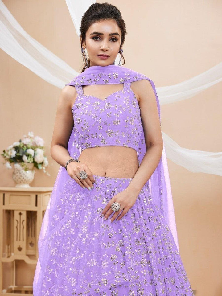 Lavish Lavender Lehenga Choli for Engagements | Georgette with Sequins & Zari Embroidery