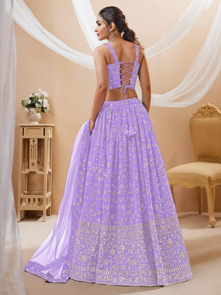 Lavish Lavender Lehenga Choli for Engagements | Georgette with Sequins & Zari Embroidery