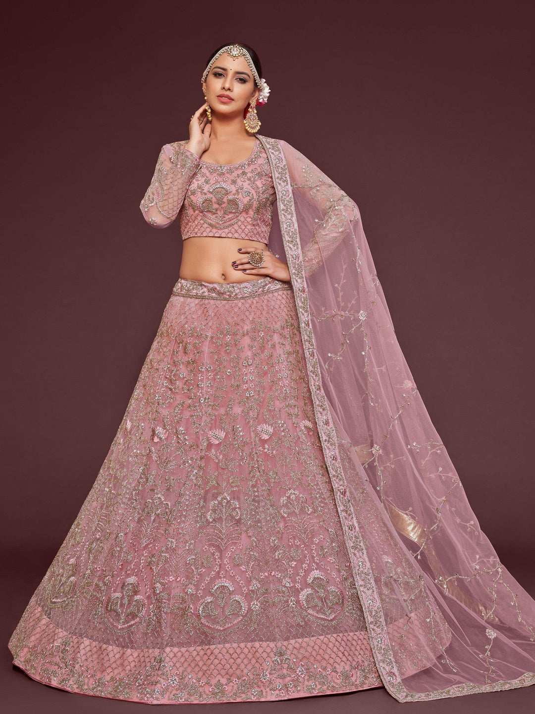 Pretty Pink Lehenga for Women | Soft Net Wedding Lehenga Choli