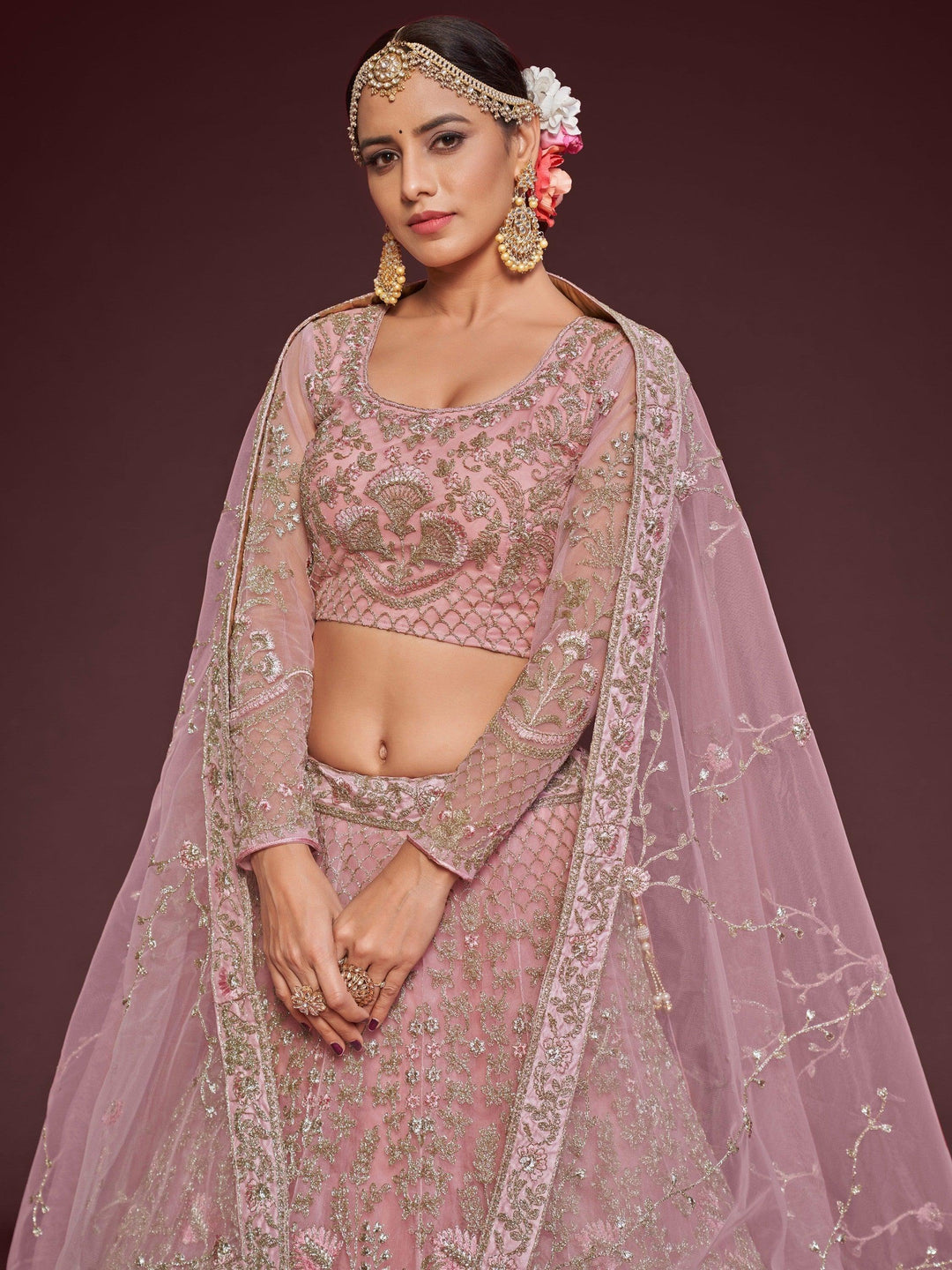 Pretty Pink Lehenga for Women | Soft Net Wedding Lehenga Choli