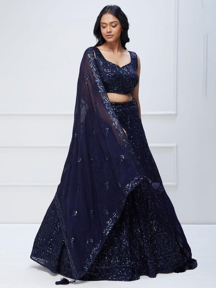 Stunning Navy Blue Lehenga | Georgette Lehenga Choli with Embroidery