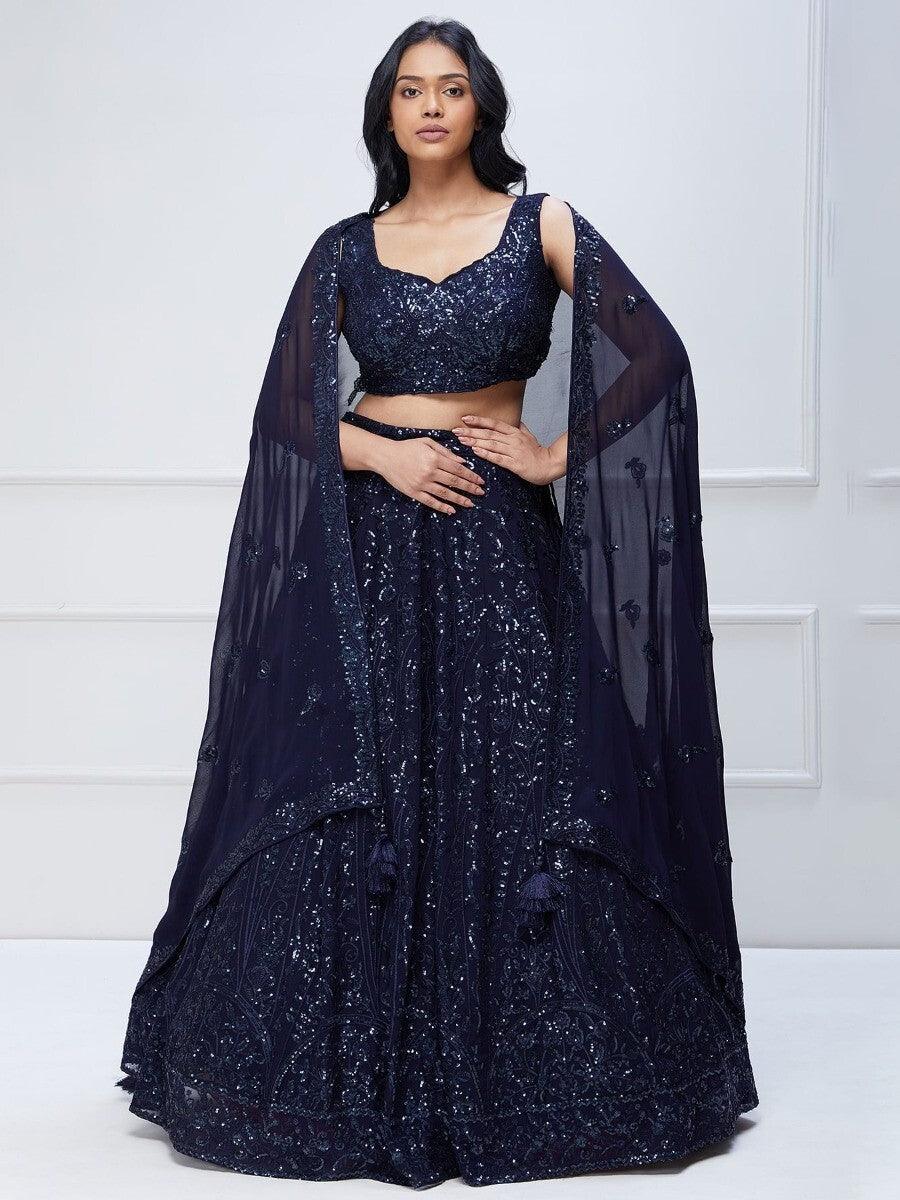 Stunning Navy Blue Lehenga | Georgette Lehenga Choli with Embroidery