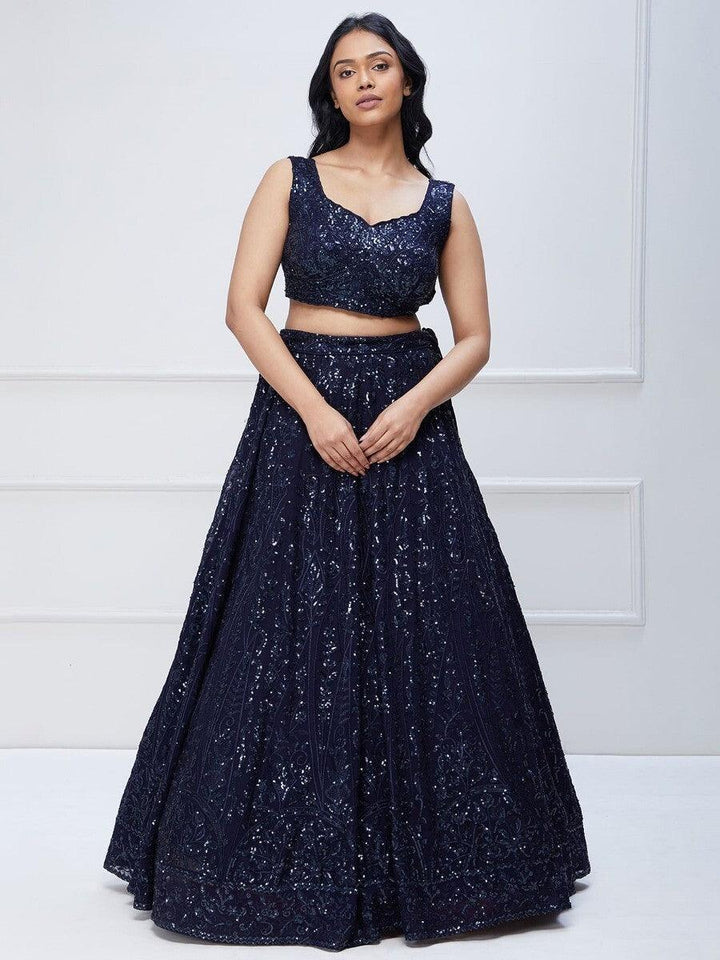 Stunning Navy Blue Lehenga | Georgette Lehenga Choli with Embroidery