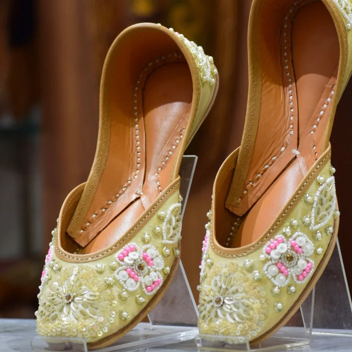 Zoha Punjabi Jutti | Handcrafted Leather with Pearl & Sequin Embroidery