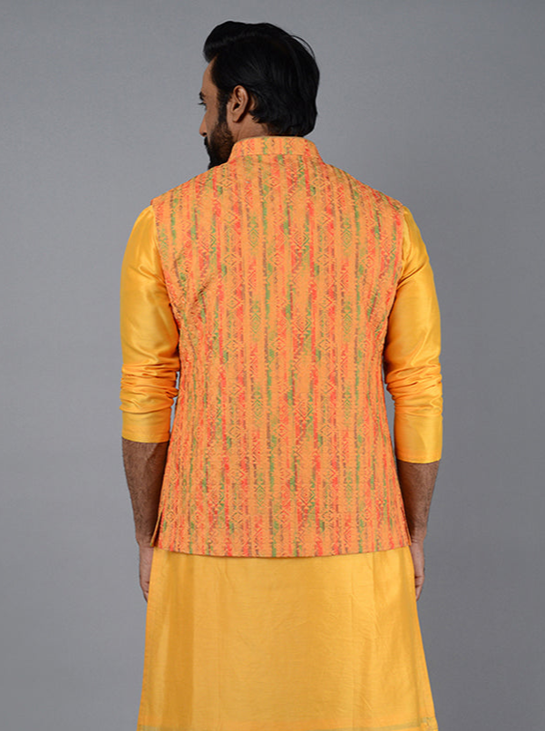 Premium Yellow Bandhgala Jacket | Silk Blend for Haldi & Pooja Events